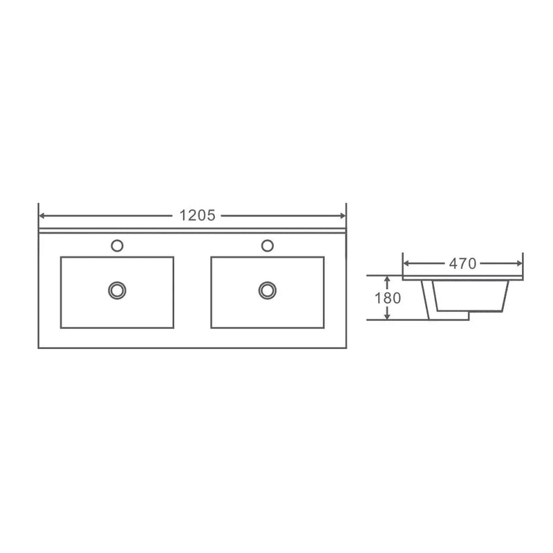Mercio 1200mm Double Bowl Ceramic Top - Aqualux Bathrooms- Mercio