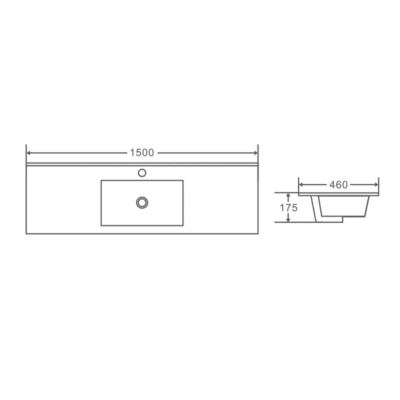 Mercio 1500mm Single Bowl Ceramic Top - Aqualux Bathrooms- Mercio