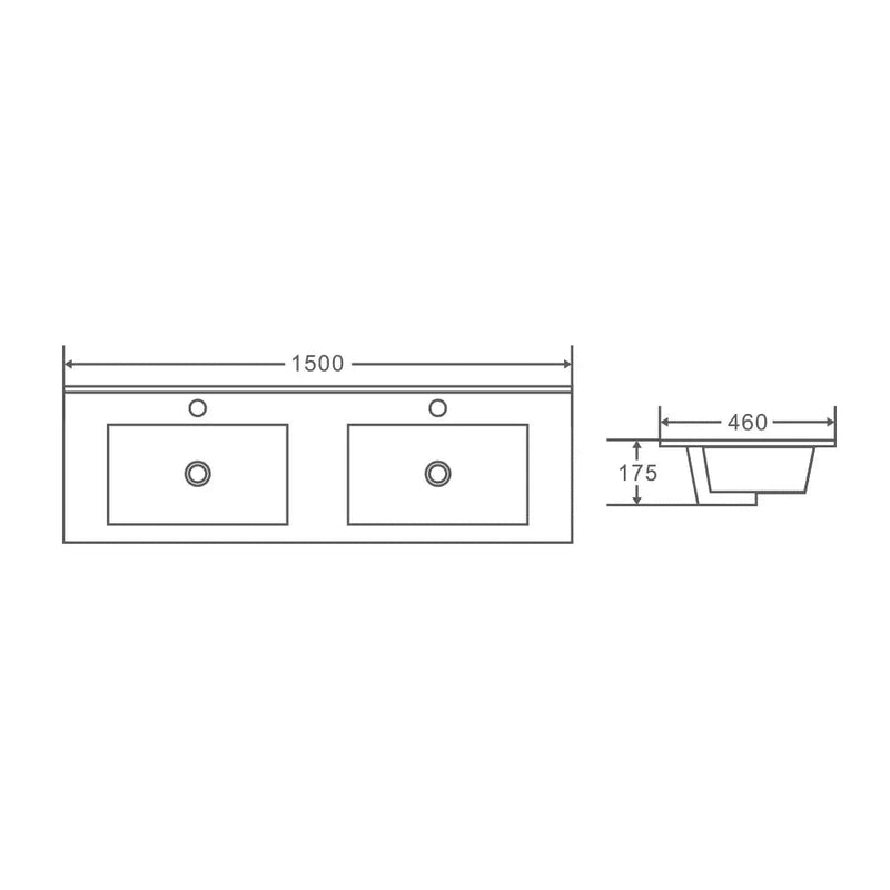 Mercio 1500mm Double Bowl Ceramic Top - Aqualux Bathrooms- Mercio