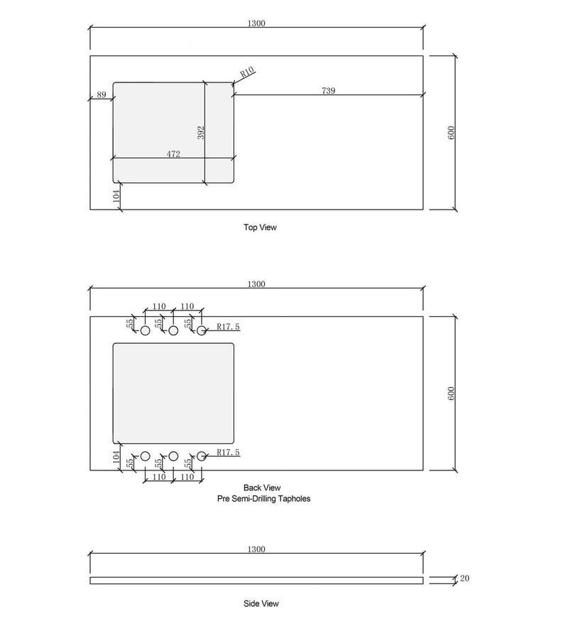 OTTI SOLID SURFACE 1300MM LAUNDRY CARRARA STONE TOP