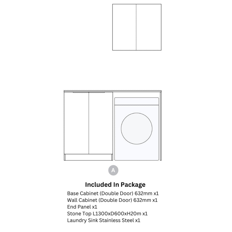 OTTI BYRON NATURAL OAK 1300MM LAUNDRY AND WALL CABINET WITH STONE TOP & SINK (PACKAGE-A)