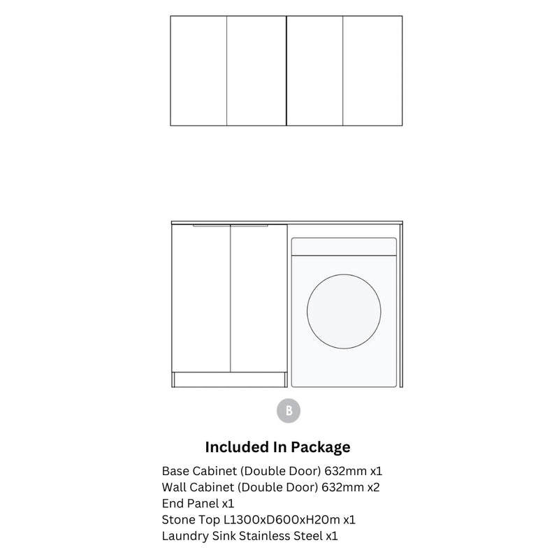 OTTI NOOSA MATTE WHITE 1300MM LAUNDRY AND WALL CABINET WITH STONE TOP & SINK (PACKAGE-B)