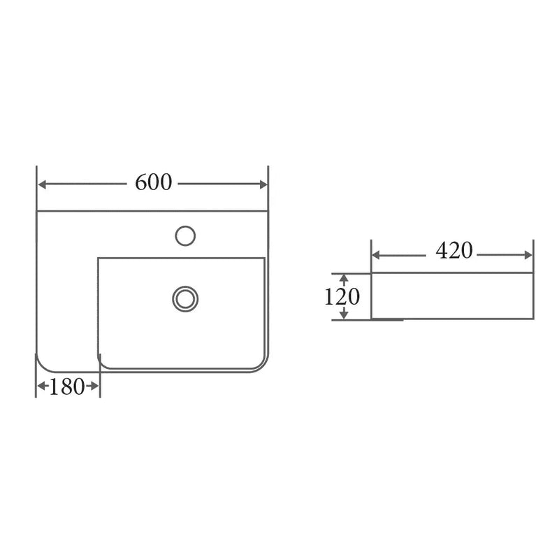 Vento 60ML Wall-Hung Basin - Aqualux Bathrooms- Mercio