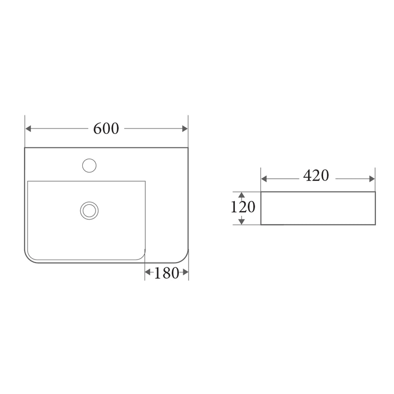 Vento 60MR Wall-Hung Basin - Aqualux Bathrooms- Mercio