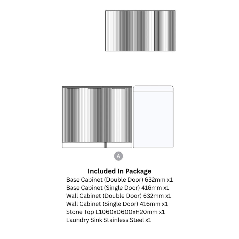 OTTI HAVANA SABLE WALNUT FLUTED 1715MM LAUNDRY AND WALL CABINET WITH STONE TOP & SINK (PACKAGE-A)