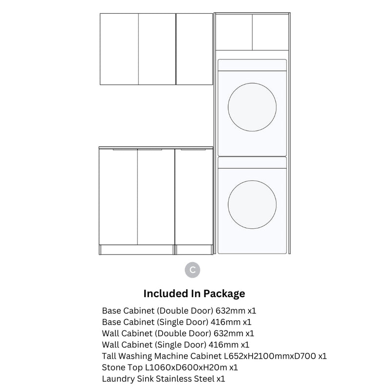 OTTI HAMPSHIRE MATTE WHITE 1715MM LAUNDRY AND WALL CABINET WITH STONE TOP & SINK (PACKAGE-C)