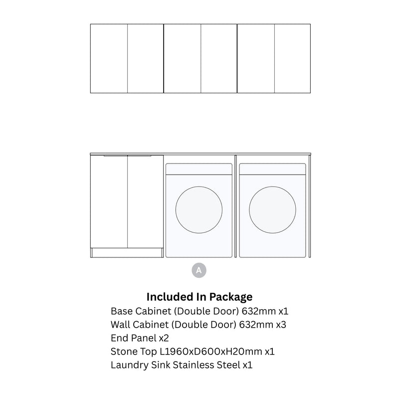 OTTI HAVANA WOODLAND OAK FLUTED 1960MM LAUNDRY AND WALL CABINET WITH STONE TOP & SINK (PACKAGE-A)