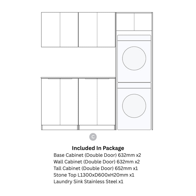OTTI HAVANA SABLE WOODLAND OAK 1960MM LAUNDRY AND WALL CABINET WITH STONE TOP & SINK (PACKAGE-C)