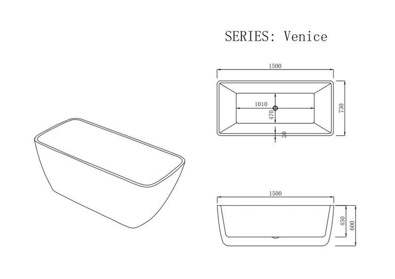 Mercio VENICE Gloss White Freestanding Bathtub 1500mm - Beyond Bathware