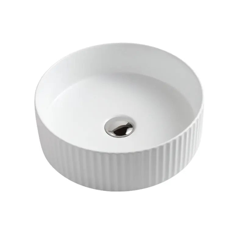 ABS Riva - Riva 499 Round Ceramic Fluted Above Counter Basin 400mm - Gloss White - Aqualux Bathrooms
