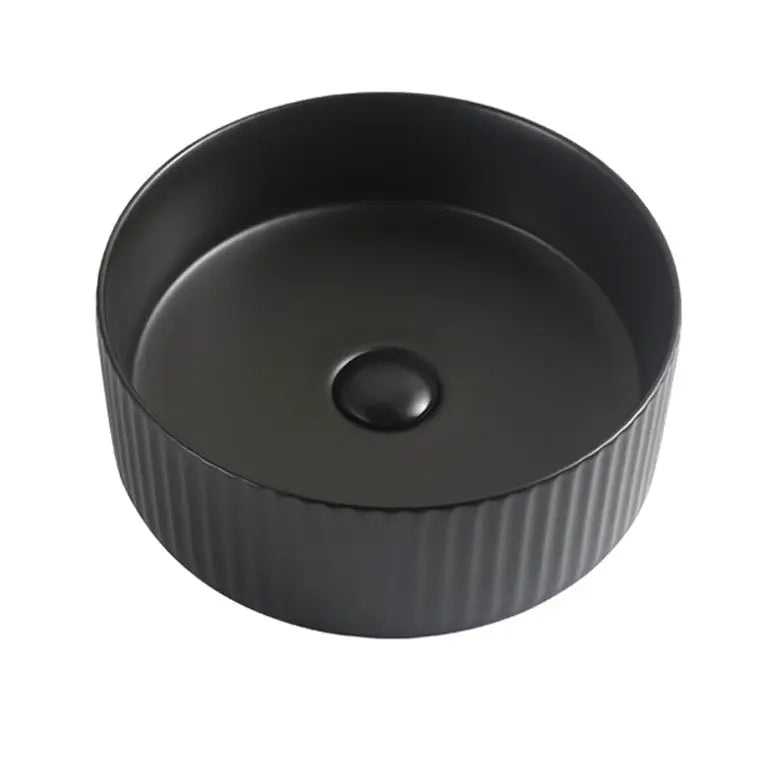 ABS Riva - Riva 499 Round Ceramic Fluted Above Counter Basin 400mm - Matt Black - Aqualux Bathrooms