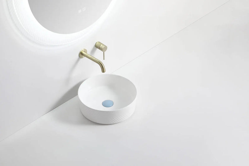 ABS Riva - Riva 499 Round Ceramic Diagonal Pattern Above Counter Basin 360mm - Gloss White - Aqualux Bathrooms