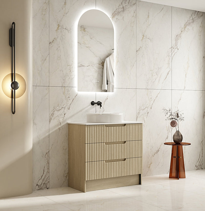 Fluted Rhea Floor Standing Vanity - Natural Oak (All Sizes) - Beyond Bathware