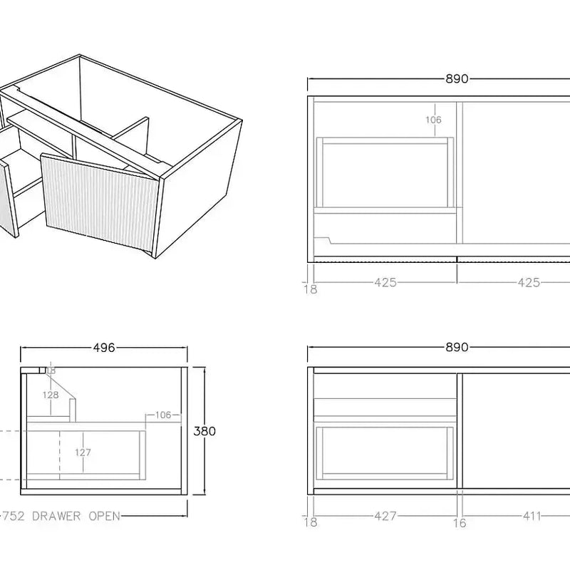 Bellevue Wall Hung Standard Vanity 900 (Prime Oak) - Aqualux Bathrooms- Poseidon