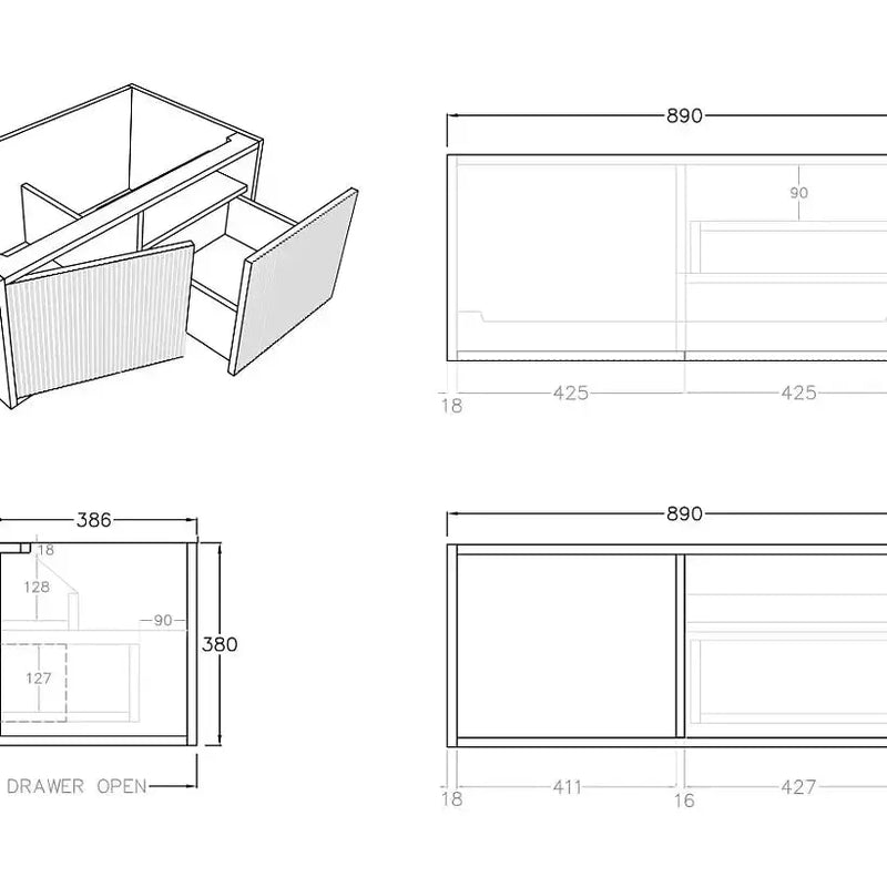 Bellevue Wall Hung Ensuite Vanity 900 (Prime Oak) - Aqualux Bathrooms- Poseidon