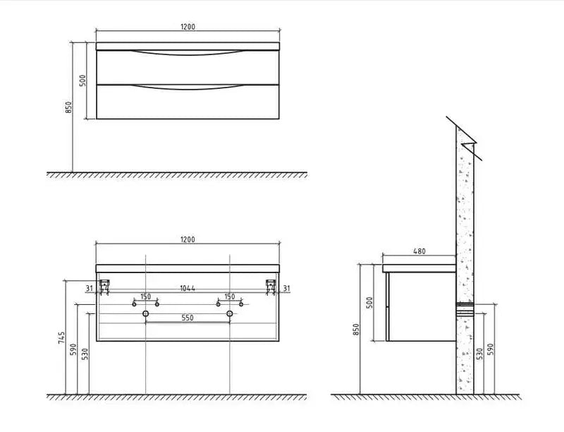 Belbagno Belbagno Ancona Wall Hung Vanity 1200mm - White Oak Belbagno