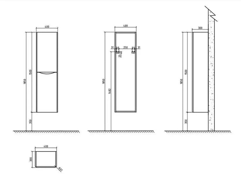 Belbagno Belbagno Ancona Wall Hung Tall Boy 1500mm - Gloss White Belbagno