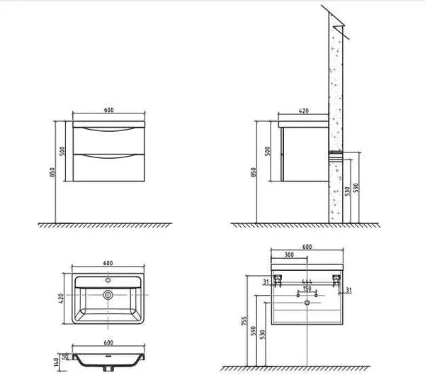 Belbagno Belbagno Ancona Wall Hung Vanity 600mm - Gloss White Belbagno
