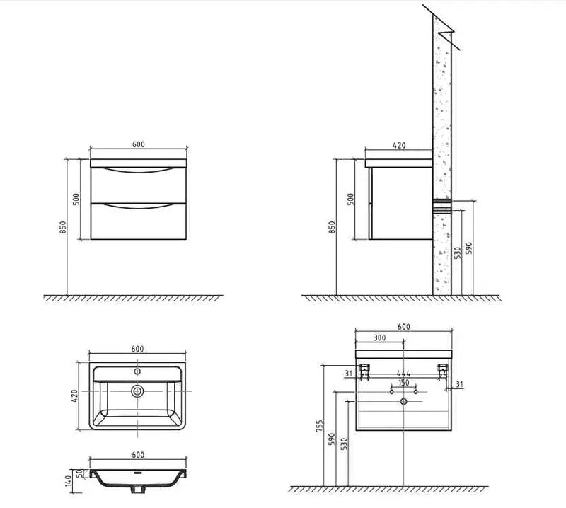 Belbagno Belbagno Ancona Wall Hung Vanity 600mm - Silver Oak Belbagno