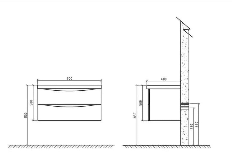 Belbagno Belbagno Ancona Wall Hung Vanity 900mm - White Oak Belbagno