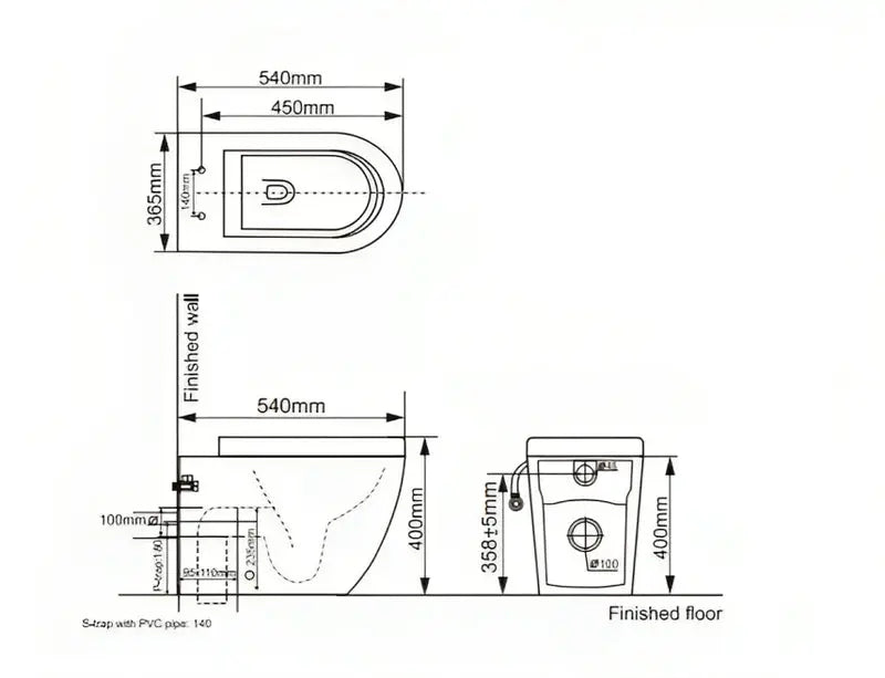 Belbagno - Belbagno Alexander-R Series Wall Faced Pan 540mm - Gloss White - Aqualux Bathrooms