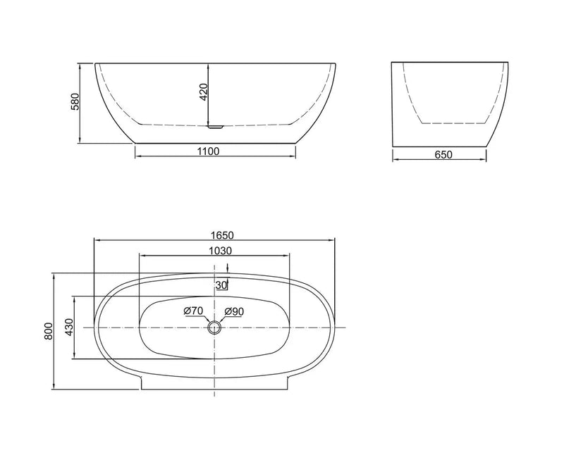 Belbagno - Belbagno Palermo Freestanding Bathtub 1650mm - Semi Gloss White - Aqualux Bathrooms
