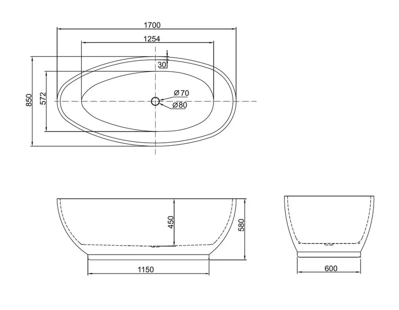 Belbagno - Belbagno Aveo Freestanding Bathtub 1700mm - Semi Gloss White - Aqualux Bathrooms