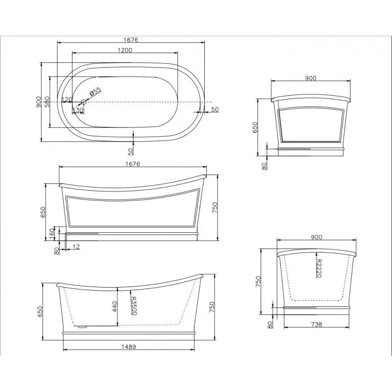 Belbagno - Belbagno Ritz Freestanding Bathtub 1670mm - Matt Grey - Aqualux Bathrooms