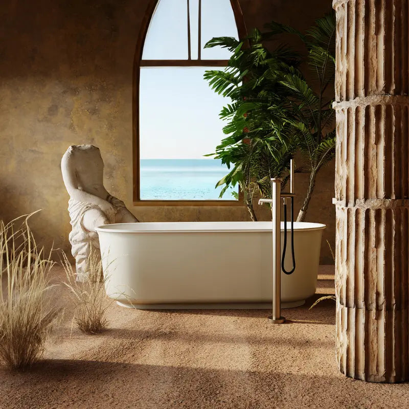 Belbagno - Belbagno Berg Freestanding Bathtub 1500mm - Soft Sand and Gloss White - Aqualux Bathrooms