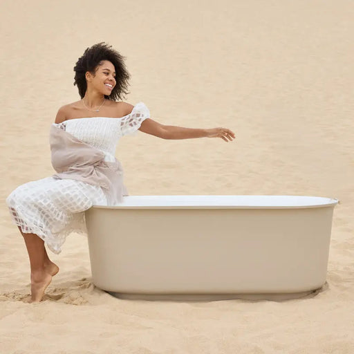 Belbagno - Belbagno Berg Freestanding Bathtub 1500mm - Soft Sand and Gloss White - Aqualux Bathrooms