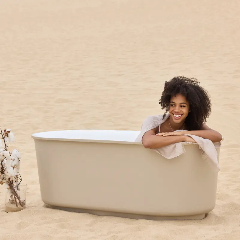 Belbagno - Belbagno Berg Freestanding Bathtub 1700mm - Soft Sand and Gloss White - Aqualux Bathrooms