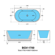 Bari Groove Back To Wall Bathtub 1700mm (No Overflow) - Aqualux Bathrooms- Poseidon
