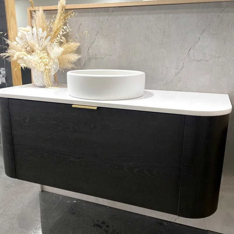 OTTI BONDI BLACK OAK 1200MM CURVE SINGLE BOWL WALL HUNG VANITY (SHOWROOM DISPLAY)