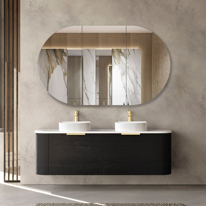 OTTI BONDI BLACK OAK 1200MM CURVE SINGLE BOWL WALL HUNG VANITY (SHOWROOM DISPLAY)