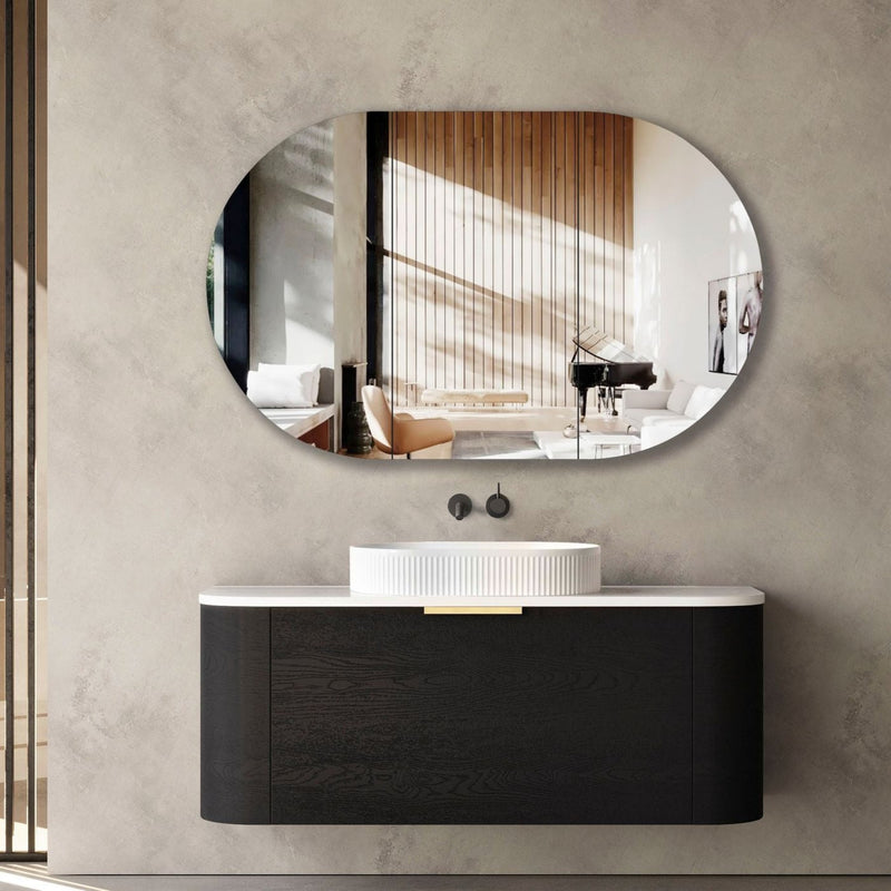 OTTI BONDI BLACK OAK 1200MM CURVE SINGLE BOWL WALL HUNG VANITY (SHOWROOM DISPLAY)