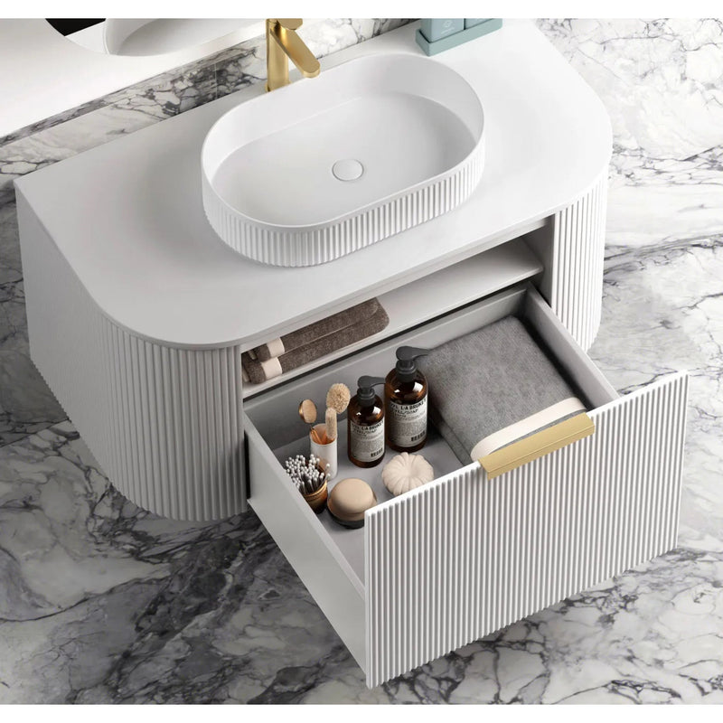 OTTI BONDI MATTE WHITE FLUTED 1200MM CURVE SINGLE BOWL WALL HUNG VANITY (SHOWROOM DISPLAY)