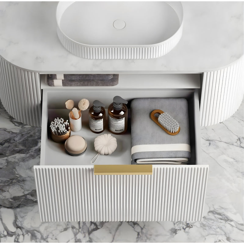 OTTI BONDI MATTE WHITE FLUTED 1200MM CURVE SINGLE BOWL WALL HUNG VANITY (SHOWROOM DISPLAY)