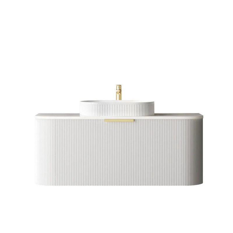 OTTI BONDI MATTE WHITE FLUTED 1200MM CURVE SINGLE BOWL WALL HUNG VANITY (SHOWROOM DISPLAY)