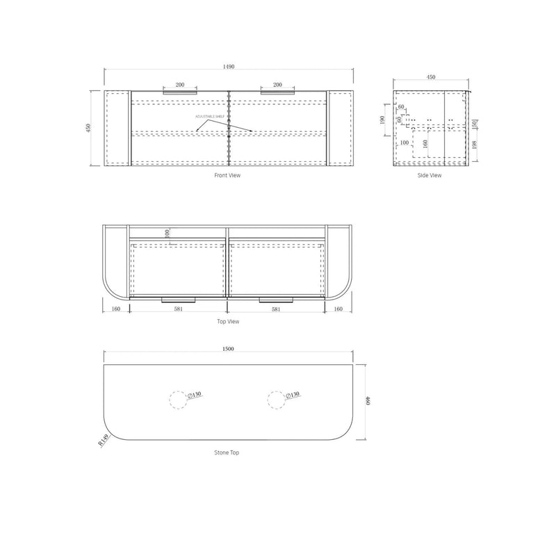 OTTI BONDI NATURAL OAK 1500MM CURVE DOUBLE BOWL WALL HUNG VANITY (SHOWROOM DISPLAY)