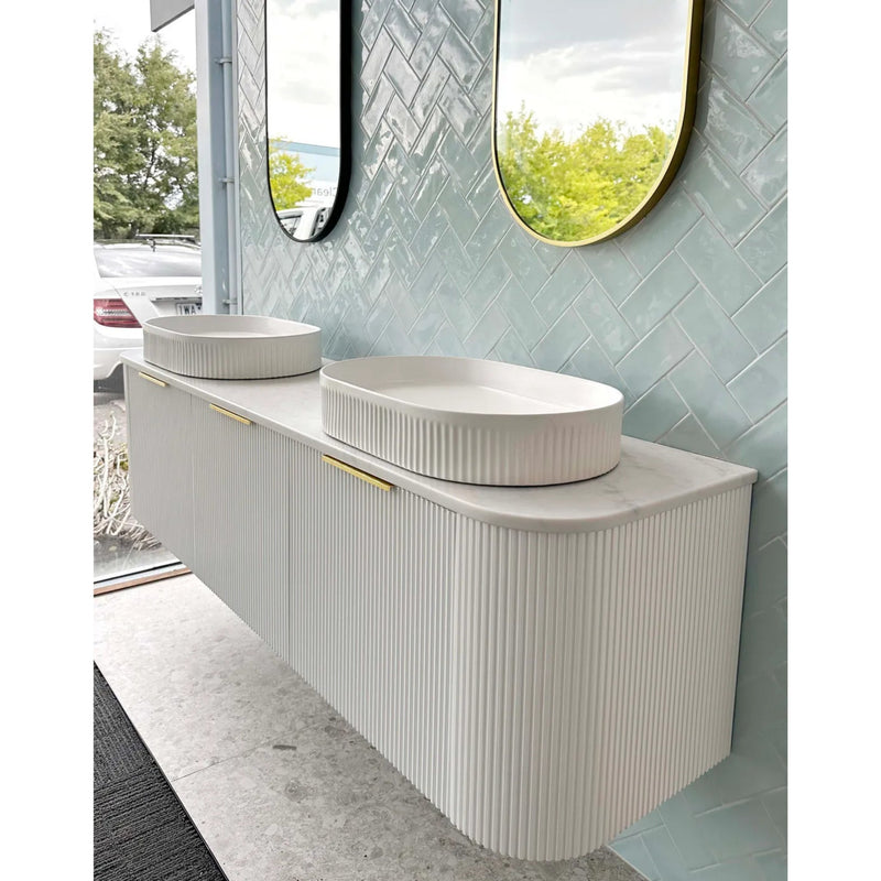 OTTI BONDI MATTE WHITE FLUTED 1800MM CURVE DOUBLE BOWL WALL HUNG VANITY