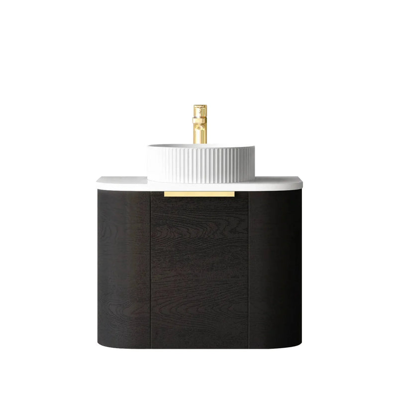 OTTI BONDI BLACK OAK 600MM SINGLE BOWL CURVE WALL HUNG VANITY