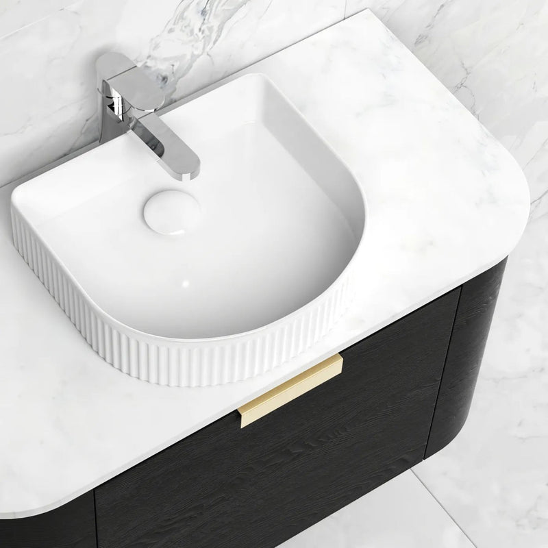 OTTI BONDI BLACK OAK 750MM SINGLE BOWL CURVE WALL HUNG VANITY