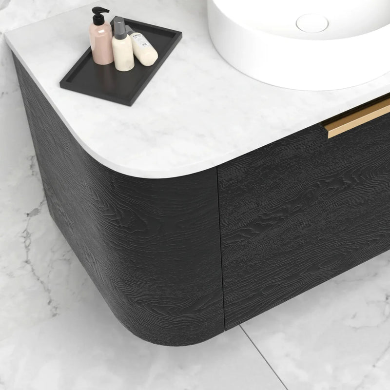 OTTI BONDI BLACK OAK 750MM SINGLE BOWL CURVE WALL HUNG VANITY