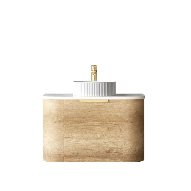 OTTI BONDI NATURAL OAK 750MM CURVE SINGLE BOWL WALL HUNG VANITY