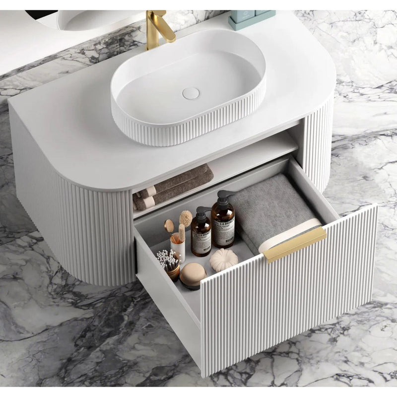 OTTI BONDI MATTE WHITE FLUTED 750MM CURVE SINGLE BOWL WALL HUNG VANITY