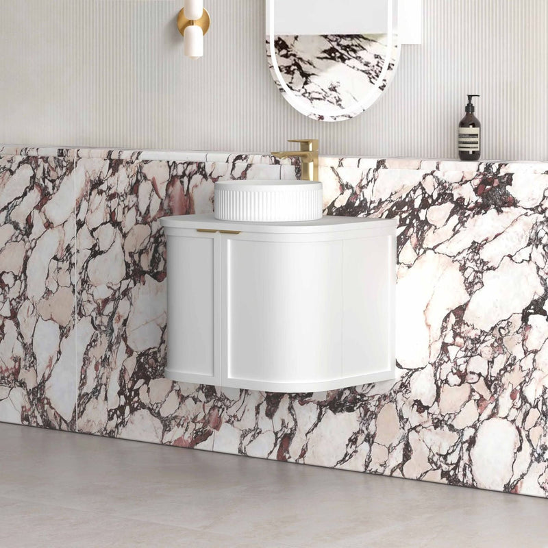 OTTI HAMPSHIRE SATIN WHITE 600MM CURVE SINGLE BOWL WALL HUNG VANITY