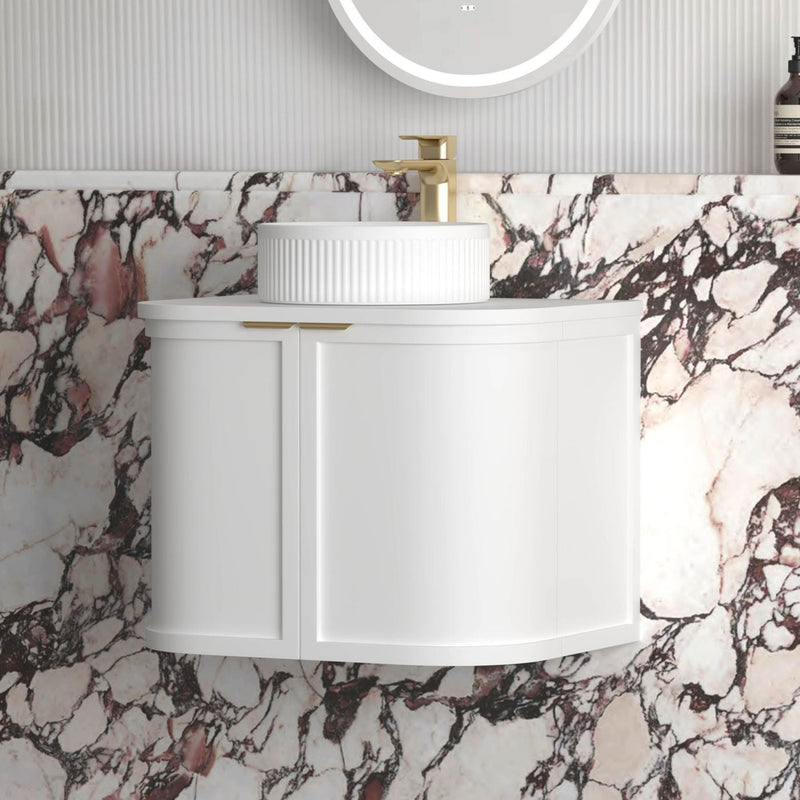 OTTI HAMPSHIRE SATIN WHITE 600MM CURVE SINGLE BOWL WALL HUNG VANITY