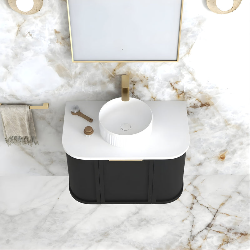 OTTI HAMPSHIRE SATIN BLACK 750MM CURVE SINGLE BOWL WALL HUNG VANITY