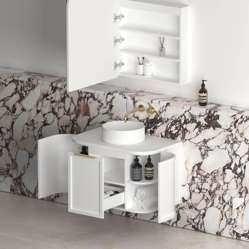 OTTI HAMPSHIRE SATIN WHITE 750MM CURVE SINGLE BOWL WALL HUNG VANITY