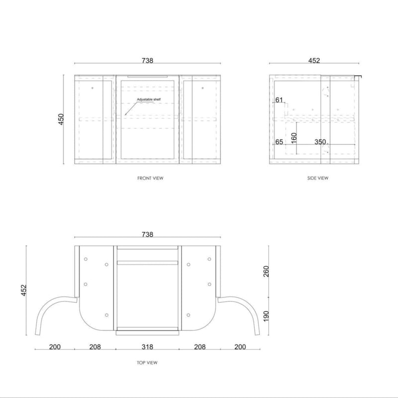 OTTI HAMPSHIRE SATIN WHITE 750MM CURVE SINGLE BOWL WALL HUNG VANITY